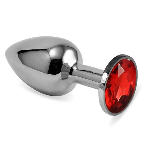 Серебристая анальная втулка с красным кристаллом - 7 см. - Джага-Джага - купить с доставкой в Новосибирске
