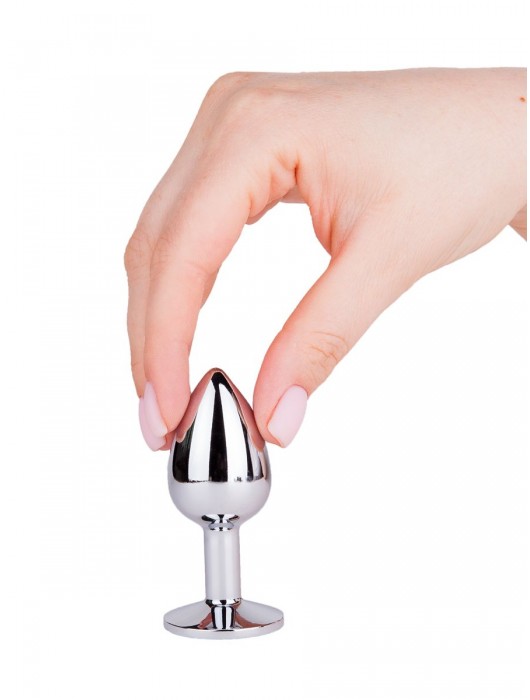 Серебристая анальная втулка с синим кристаллом - 7 см. - Джага-Джага - купить с доставкой в Новосибирске