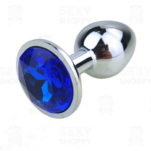 Серебристая анальная втулка с синим кристаллом - 7 см. - Джага-Джага - купить с доставкой в Новосибирске