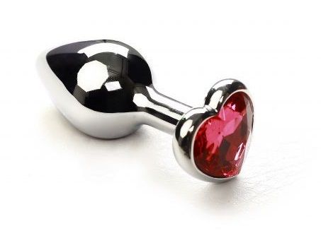 Серебристая анальная втулка с розовым кристаллом-сердцем - 7 см. - Джага-Джага - купить с доставкой в Новосибирске