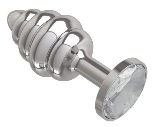 Серебристая пробка с рёбрышками и прозрачным кристаллом - 7 см. - Джага-Джага - купить с доставкой в Новосибирске