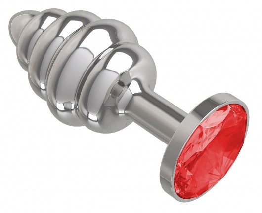 Серебристая пробка с рёбрышками и красным кристаллом - 7 см. - Джага-Джага - купить с доставкой в Новосибирске