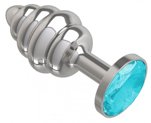 Серебристая пробка с рёбрышками и голубым кристаллом - 7 см. - Джага-Джага - купить с доставкой в Новосибирске