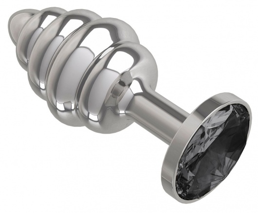 Серебристая пробка с рёбрышками и чёрным кристаллом - 7 см. - Джага-Джага - купить с доставкой в Новосибирске