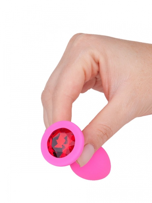 Розовая силиконовая анальная втулка с красным кристаллом - 7,3 см. - Джага-Джага - купить с доставкой в Новосибирске