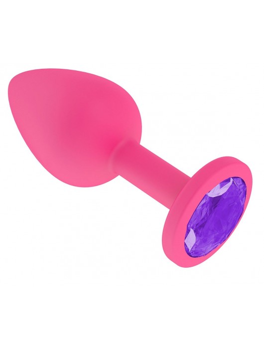 Розовая анальная втулка с фиолетовым кристаллом - 7,3 см. - Джага-Джага - купить с доставкой в Новосибирске