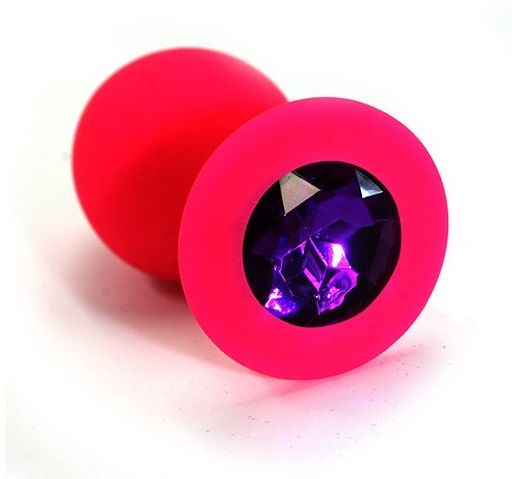 Розовая анальная втулка с фиолетовым кристаллом - 7,3 см. - Джага-Джага - купить с доставкой в Новосибирске