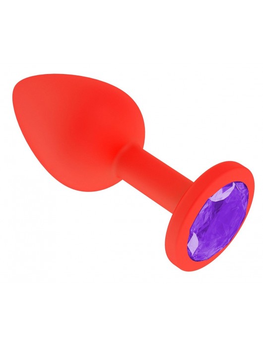 Красная анальная втулка с фиолетовым кристаллом - 7,3 см. - Джага-Джага - купить с доставкой в Новосибирске