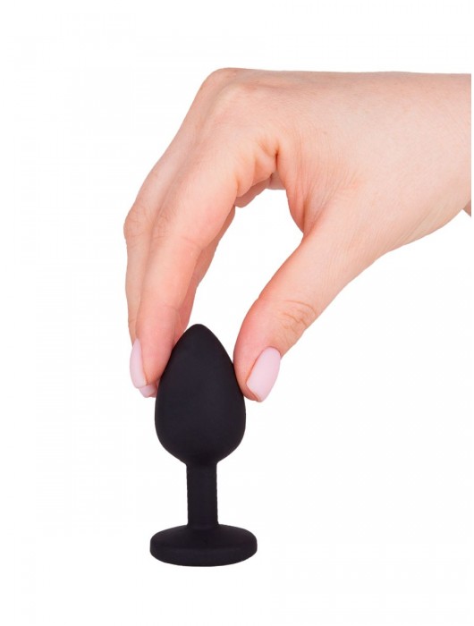 Чёрная анальная втулка с голубым кристаллом - 7,3 см. - Джага-Джага - купить с доставкой в Новосибирске