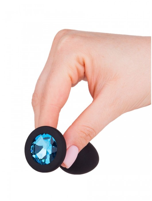 Чёрная анальная втулка с голубым кристаллом - 7,3 см. - Джага-Джага - купить с доставкой в Новосибирске