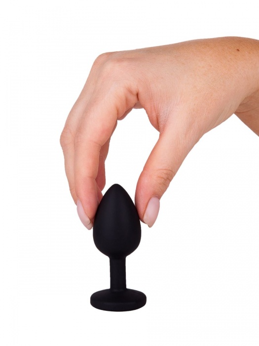 Чёрная анальная втулка с синим кристаллом - 7,3 см. - Джага-Джага - купить с доставкой в Новосибирске