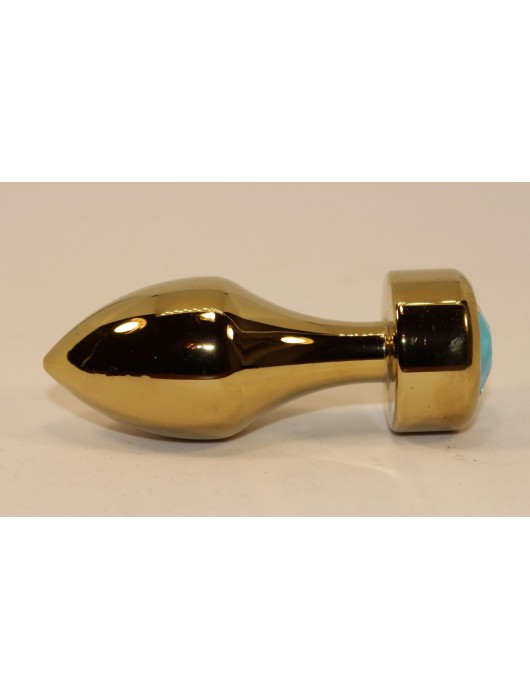 Золотистая анальная пробка с голубым кристаллом - 7,8 см. - 4sexdreaM - купить с доставкой в Новосибирске