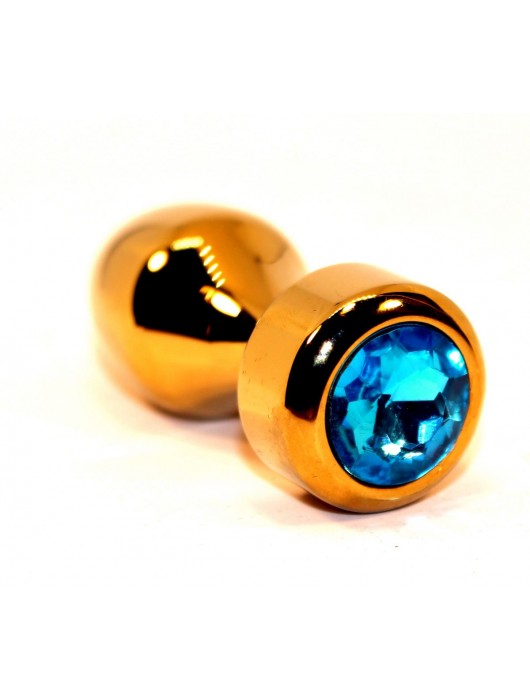 Золотистая анальная пробка с голубым кристаллом - 7,8 см. - 4sexdreaM - купить с доставкой в Новосибирске