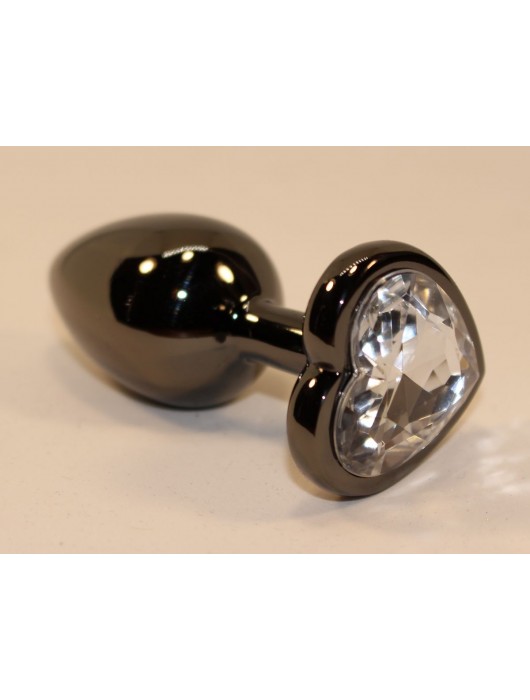Чёрная анальная пробка с прозрачным стразом-сердцем - 8 см. - 4sexdreaM - купить с доставкой в Новосибирске