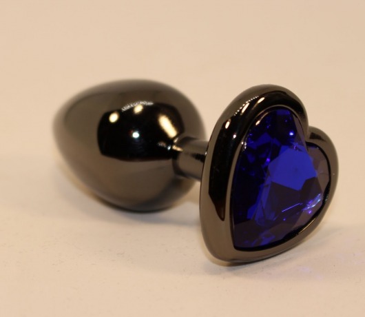 Чёрная анальная пробка с синим стразом-сердцем - 8 см. - 4sexdreaM - купить с доставкой в Новосибирске