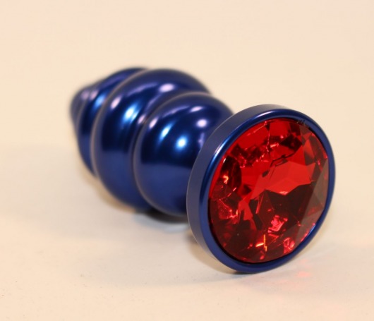 Синяя рифлёная пробка с красным кристаллом - 7,3 см. - 4sexdreaM - купить с доставкой в Новосибирске
