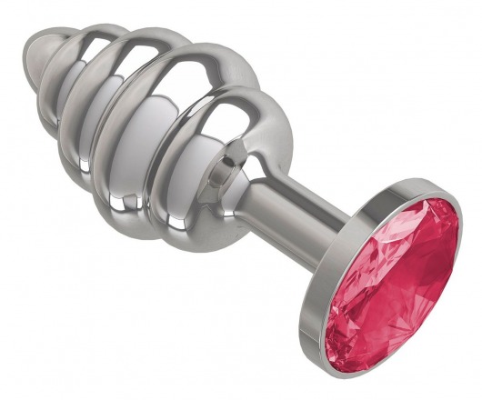 Серебристая пробка с рёбрышками и малиновым кристаллом - 7 см. - Джага-Джага - купить с доставкой в Новосибирске