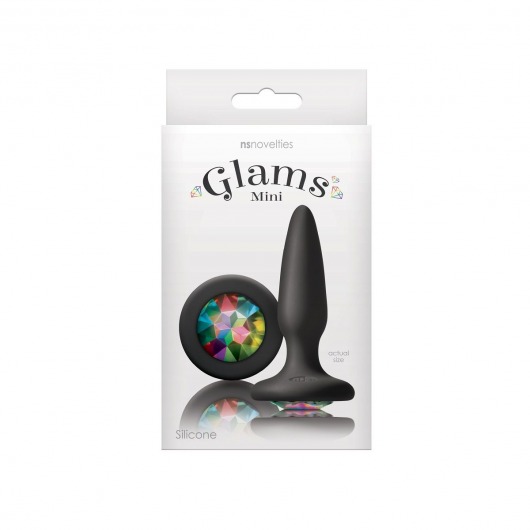 Чёрная анальная пробка с радужным кристаллом Glams Mini Rainbow Gem - 8,4 см. - NS Novelties - купить с доставкой в Новосибирске