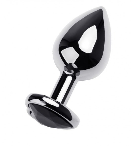 Серебристая анальная втулка с чёрным стразом-сердцем - 9,5 см. - ToyFa - купить с доставкой в Новосибирске