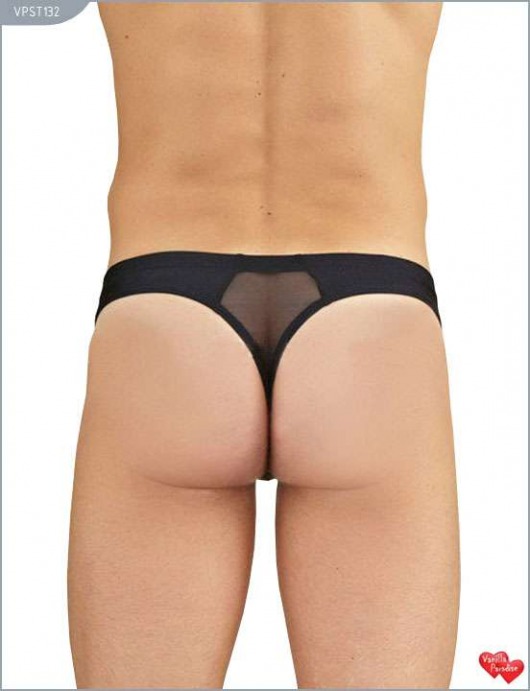 Игривые мужские трусы-стринги с полностью прозрачной вставкой спереди - Ванильный рай купить с доставкой
