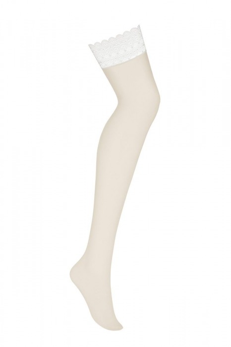 Телесные чулки с белым широким кружевом - Obsessive купить с доставкой
