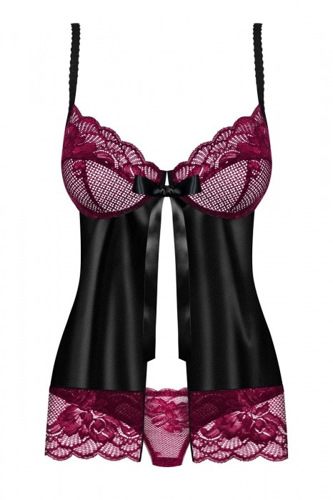 Чувственный бэби-долл с малиновым кружевом и бантом - Obsessive купить с доставкой