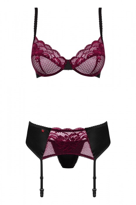 Восхитительный комплект из 3 предметов с малиновым кружевом - Obsessive купить с доставкой