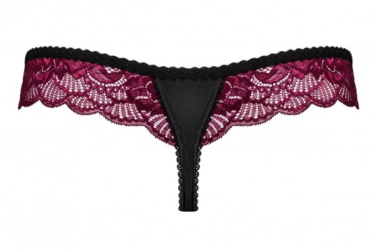Красивые трусики-стринги с цветочным кружевом цвета малины - Obsessive купить с доставкой