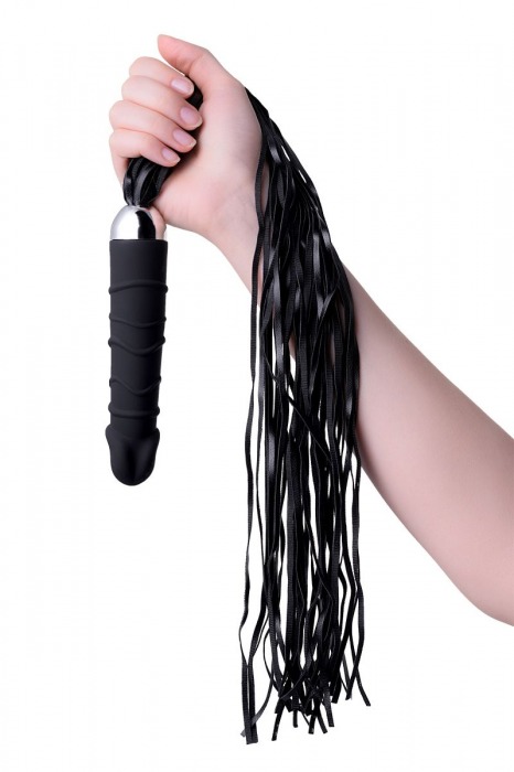 Вибратор с чёрной полиуретановой плёткой - 16 см. - ToyFa