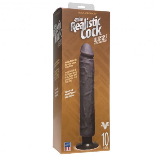 Коричневый вибратор The Realistic Cock ULTRASKYN Without Balls Vibrating 10” - 29,2 см. - Doc Johnson