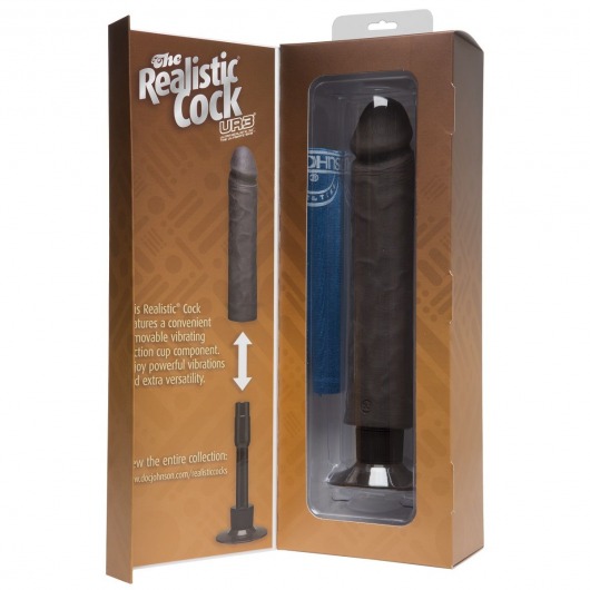 Коричневый вибратор The Realistic Cock ULTRASKYN Without Balls Vibrating 10” - 29,2 см. - Doc Johnson