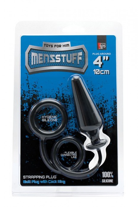 Чёрное эрекционное кольцо с анальной пробкой MENZSTUFF 4INCH SINGLE RING ANAL PLUG - Dream Toys - в Новосибирске купить с доставкой