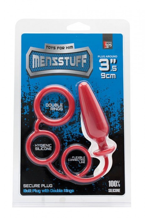 Красное эрекционное кольцо с подхватом и анальным стимулятором MENZSTUFF 3.5INCH DOUBLE RING ANAL PLUG - Dream Toys - в Новосибирске купить с доставкой