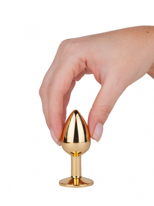 Золотистая анальная втулка с малиновым кристаллом - 7 см. - Джага-Джага - купить с доставкой в Новосибирске