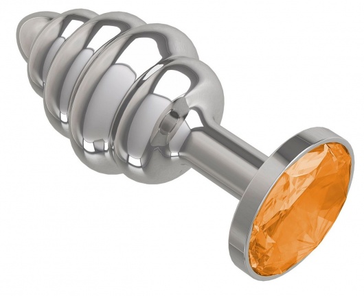Серебристая пробка с рёбрышками и оранжевым кристаллом - 7 см. - Джага-Джага - купить с доставкой в Новосибирске