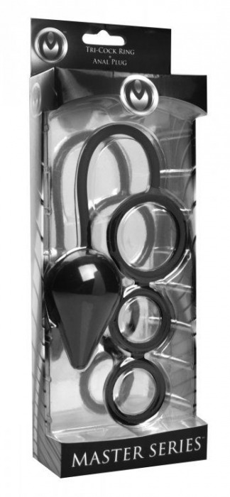 Тройное эрекционное кольцо с анальным стимулятором Triple Threat - XR Brands - в Новосибирске купить с доставкой