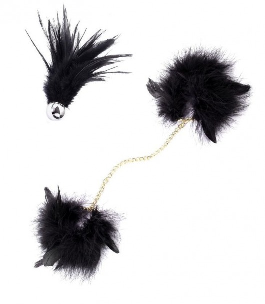Перьевой эротический набор Romfun - наручники с цепочкой и кисточка-щекоталка - Romfun - купить с доставкой в Новосибирске