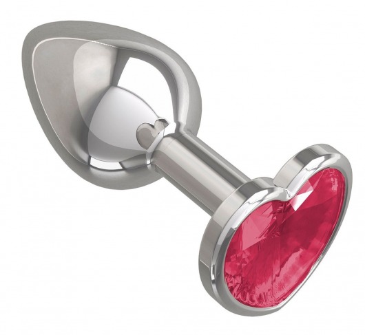 Серебристая анальная втулка с малиновым кристаллом-сердцем - 7 см. - Джага-Джага - купить с доставкой в Новосибирске