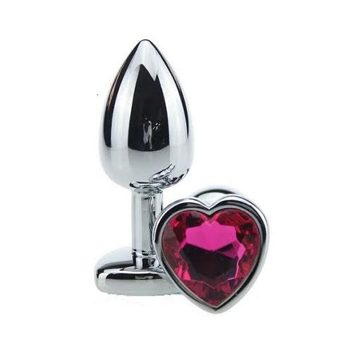 Серебристая анальная втулка с малиновым кристаллом-сердцем - 7 см. - Джага-Джага - купить с доставкой в Новосибирске