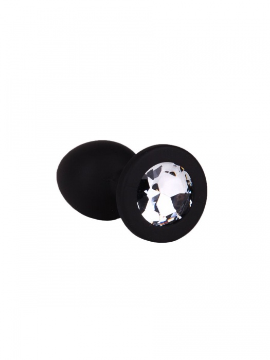 Чёрная анальная втулка с прозрачным кристаллом - 7,3 см. - Джага-Джага - купить с доставкой в Новосибирске