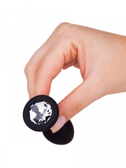 Чёрная анальная втулка с прозрачным кристаллом - 7,3 см. - Джага-Джага - купить с доставкой в Новосибирске