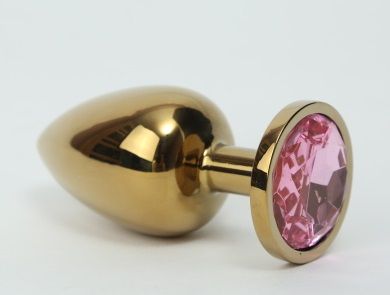 Золотистая средняя пробка с розовым кристаллом - 8,5 см. - Джага-Джага - купить с доставкой в Новосибирске