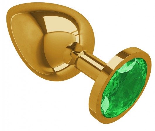 Золотистая большая анальная пробка с зеленым кристаллом - 9,5 см. - Джага-Джага - купить с доставкой в Новосибирске