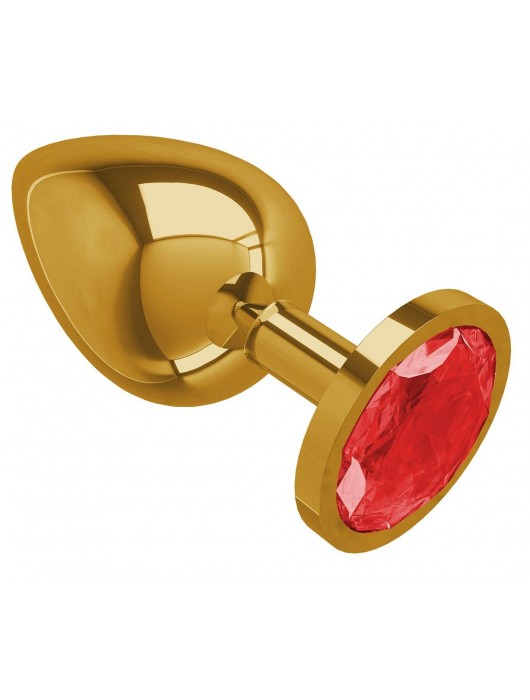 Золотистая большая анальная пробка с красным кристаллом - 9,5 см. - Джага-Джага - купить с доставкой в Новосибирске