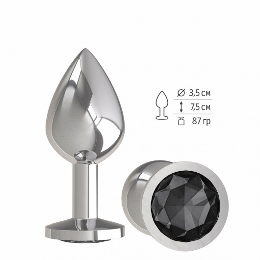 Серебристая средняя пробка с чёрным кристаллом - 8,5 см. - Джага-Джага - купить с доставкой в Новосибирске