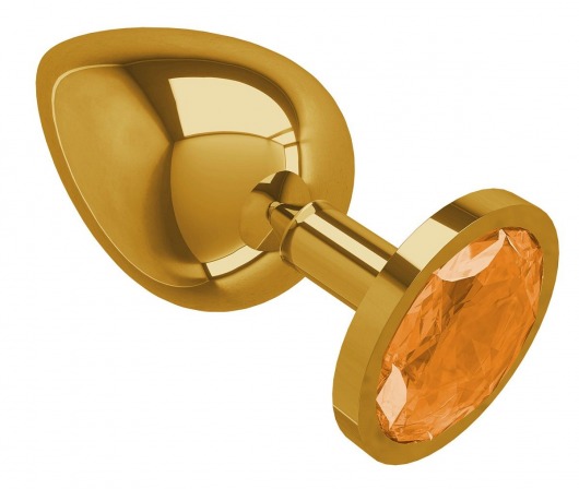 Золотистая большая анальная пробка с оранжевым кристаллом - 9,5 см. - Джага-Джага - купить с доставкой в Новосибирске