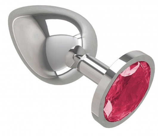 Серебристая большая анальная пробка с малиновым кристаллом - 9,5 см. - Джага-Джага - купить с доставкой в Новосибирске