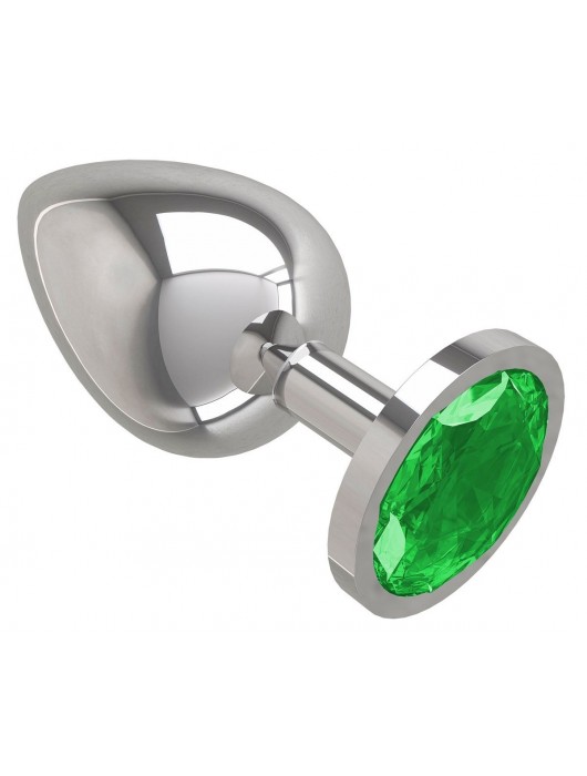 Серебристая большая анальная пробка с зеленым кристаллом - 9,5 см. - Джага-Джага - купить с доставкой в Новосибирске
