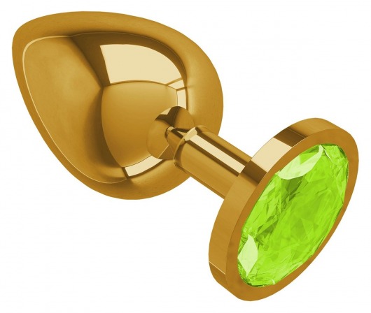 Золотистая большая анальная пробка с лаймовым кристаллом - 9,5 см. - Джага-Джага - купить с доставкой в Новосибирске