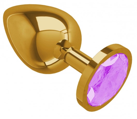 Золотистая большая анальная пробка с сиреневым кристаллом - 9,5 см. - Джага-Джага - купить с доставкой в Новосибирске
